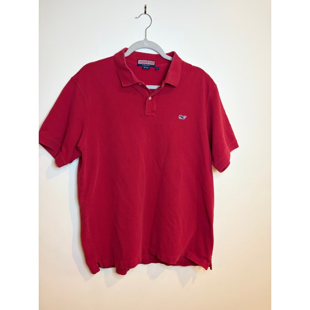 Vineyard Vines Mens Red Cotton Pique Short Sleeve Whale Logo Polo Shirt Large
